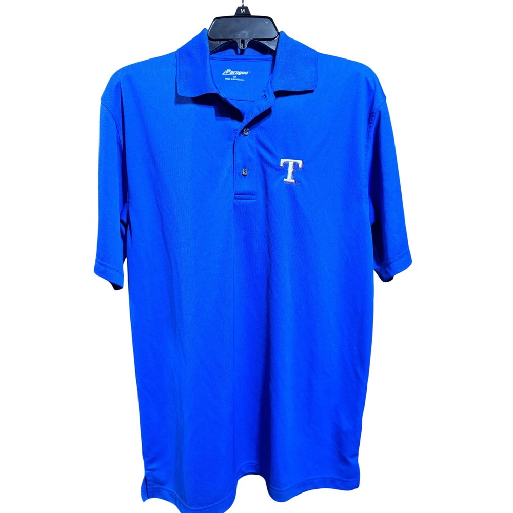 Paragon‎ Polo Shirt Mens Medium Texas Rangers Embroidered Blue Gorpcore Blokcore